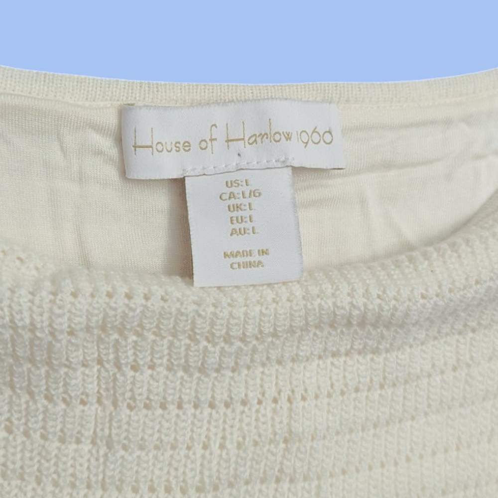 House of Harlow 1960 Ruffle Crochet Dress Ivory Pointelle Tight Knit Mini - Picture 6 of 9